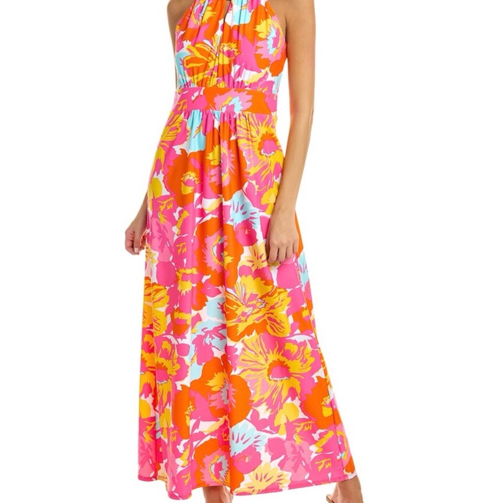 Jude Connally Halter Floral Maxi Dress in Pink, Orange & Yellow